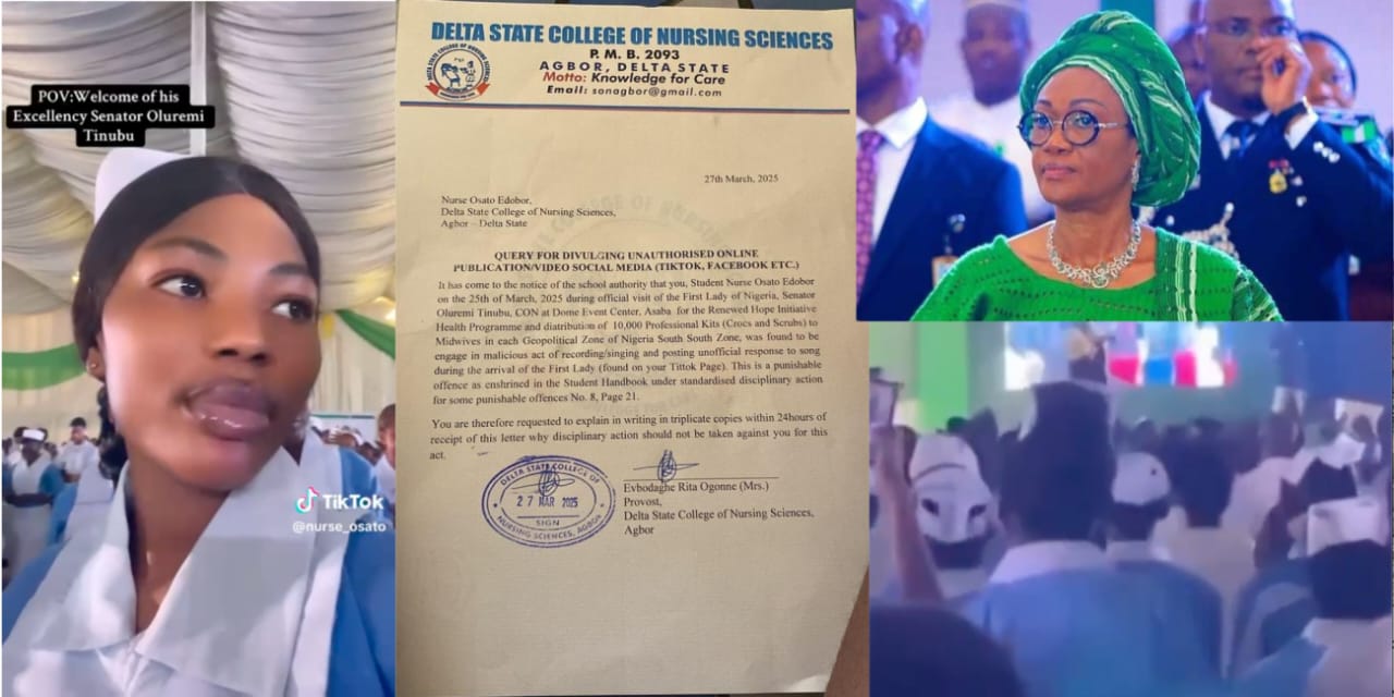 JUST IN: Delta College of Nursing moves to punish Student Nurse, Osato Edobor for taunting the First Lady