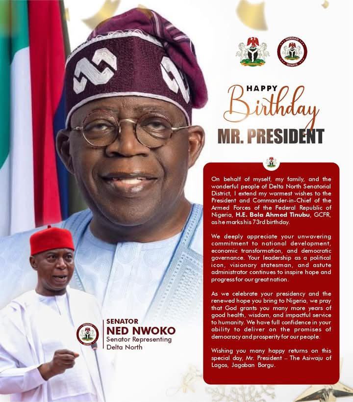 SENATOR PRINCE NED NWOKO FELICITATES WITH PRESIDENT TINUBU @ 73